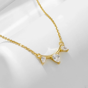 Collier Pendentif Goutte d'Eau en Argent Sterling 925 Pour Femme Classique Rangée Unique Strass Incrusté Bijoux Chaîne Clavicule