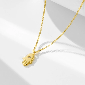 925 Sterling Silver Hamsa Hand Pendant Necklace Elegant Rhinestone Hand Of Fatima Adjustable Choker Chain For Women Jewelry Gift