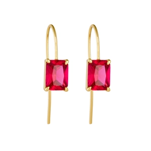 Elegant gold S925 silver drop earrings featuring emerald-cut red zircon gemstones