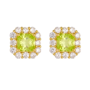 Elegant gold square princess cut green zircon stud earrings with sparkling halo for women