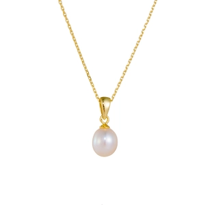 Collier élégant en argent 925 avec perle d'eau douce en forme de goutte sur chaîne dorée