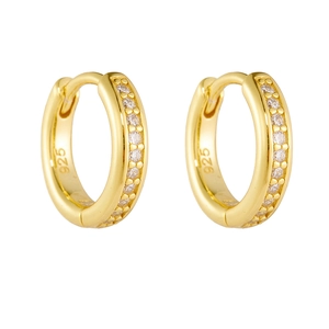 Boucles d'oreilles créoles huggie classiques en argent 925 plaqué or avec pavé zircon