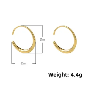 Minimalist gold-plated C-shaped earrings detail showing 25mm dimensions and 4.4g weight