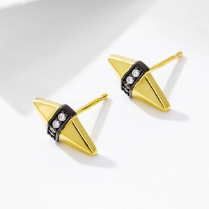 Boucles d'oreilles losanges minimalistes en argent S925 avec détails noirs et cristaux