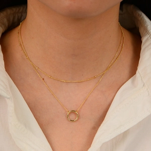 S925 silver double-layer gold necklace featuring a minimalist geometric circle pendant