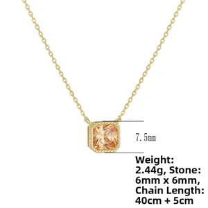 Detail view of S925 silver necklace showing 7.5mm orange zircon pendant with dimensions