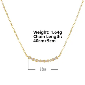 Detail of S925 silver necklace showing 22mm curved zircon pendant and 40cm chain dimensions