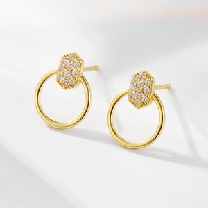 Boucles d'Oreilles Créoles Rondes Géométriques Minimalistes Femme Argent Sterling 925 Strass Incrustés Bijoux Mode