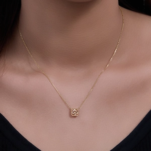 Minimalist S925 silver necklace featuring a cushion-cut champagne zircon square pendant