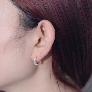 Elegant 925 sterling silver gold hoop earrings with blue opal and sparkling zircon stones
