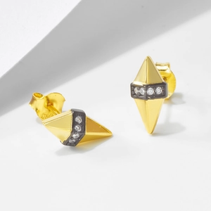 Boucles d'oreilles losange géométrique en argent S925 doré avec incrustations de zircon