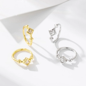 Minimalist S925 silver and gold geometric hoop earrings with square zircon stone accents