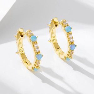 925 Sterling Silver Artificial Opal Rhinestone Hoop Earrings For Women Elegant Gold Silver Plated Huggie Fashion Jewelry