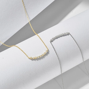 Minimalist S925 sterling silver smile necklace with baguette-cut zircon in gold and silver