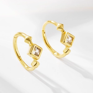 925 Sterling Silver Square Rhinestone Huggie Hoop Earrings Gold Silver Plated Geometric Minimalist Jewelry For Women
