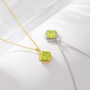 Square green zircon pendant necklaces in gold and silver S925 sterling silver settings