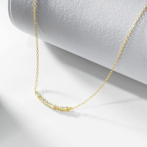 925 Sterling Silver Baguette Rhinestone Smile Pendant Necklace Minimalist Geometric Cable Chain For Women Fashion Jewelry