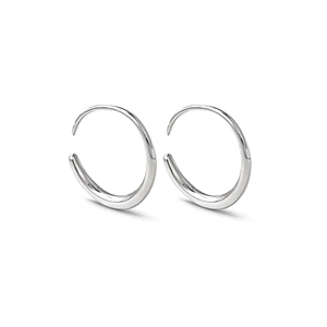 Detailed view of minimalist sterling silver hoop earrings with a gradient thickness design