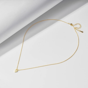 Detail of gold S925 heart necklace with zircon inlay and lobster clasp on white background