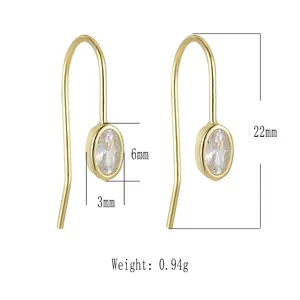 Minimalist S925 silver U-shaped gold earrings with oval cubic zirconia, height 22mm