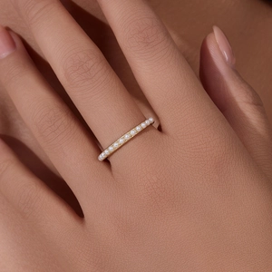 Minimalist S925 silver ring with micro-paxed pearls on a gold-plated band for women