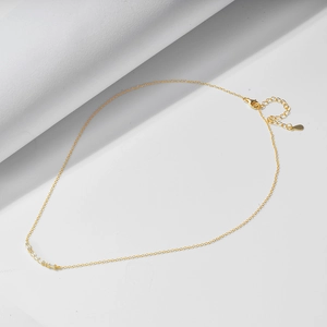Macro view of gold S925 silver necklace featuring a rectangular zircon pavé smile pendant