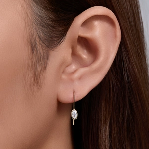 Minimalist S925 silver gold-plated U-shaped earrings with oval cubic zirconia stones
