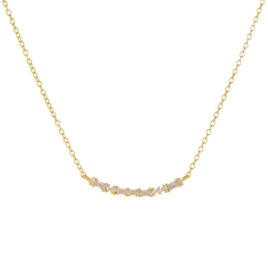 Elegant gold S925 silver necklace with rectangular zircon curved smile pendant