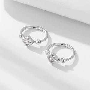 S925 sterling silver hoop earrings with square zircon and spiked stud accents
