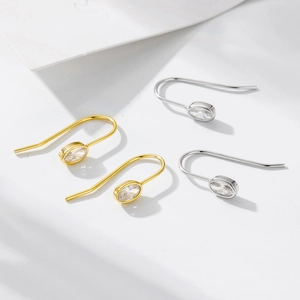 Minimalist S925 sterling silver U-shaped hook earrings with oval clear cubic zirconia