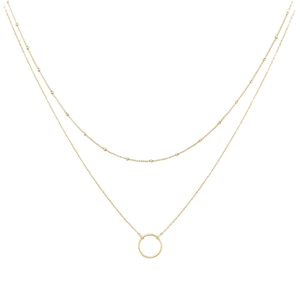 Minimalist double-layer S925 silver necklace with gold finish and circular pendant