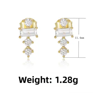 Detailed view of 11.4mm gold geometric square zircon studs weighing 1.28g