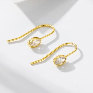 925 Sterling Silver Oval Zirconia Drop Hook Earrings For Women Minimalist U-Shaped Geometric Gold Silver Plated Jewelry
