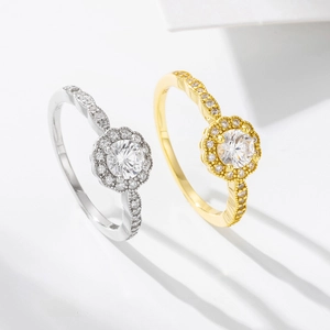 Classic S925 sterling silver halo rings with micro-pave cubic zirconia in gold and silver