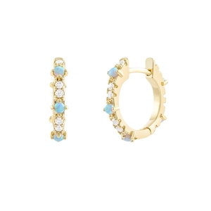 Elegant gold S925 silver hoop earrings with blue opal and cubic zirconia stones