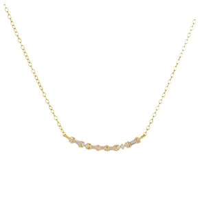 Elegant gold S925 silver necklace with curved rectangular and round zircon pendant