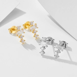 S925 sterling silver geometric square zircon earrings set in gold and silver finish
