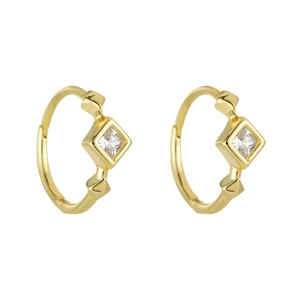 Minimalist S925 silver gold-plated hoop earrings with square zircon stone in white background