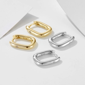 Minimalist S925 sterling silver geometric U-shaped hoop earrings with zircon accents