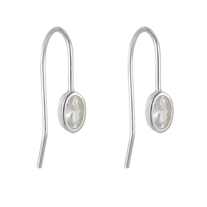 Detailed view of S925 sterling silver hook earrings with oval-cut cubic zirconia stones