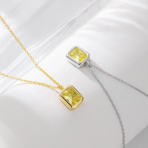 S925 Sterling Silber Halsketten mit gelbem Zirkonia-Anhänger in Gold und Silber