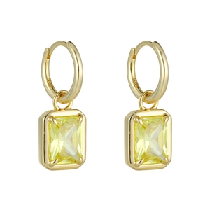 Elegant gold S925 sterling silver earrings with square-cut yellow zircon drop pendants