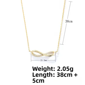 Detailed size chart showing infinity pendant width 21.2mm and adjustable chain length