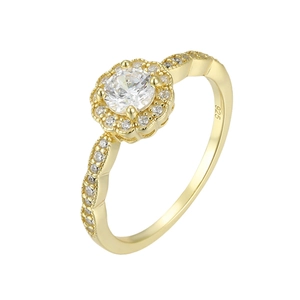 Classic S925 sterling silver flower halo ring with micro-paved cubic zirconia stones