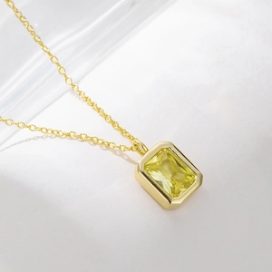 925 Sterlingsilber Rechteckig Gelb Zirkonia Anhänger Halskette Für Damen Geometrische Zargenfassung Schmuck Geschenk