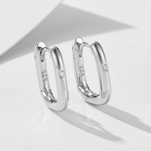 Polished 925 sterling silver U-shaped hoop earrings with sparkling zircon gemstone inlay