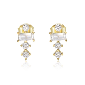 Elegant 925 silver gold-plated earrings with square zircon and tiered geometric drops