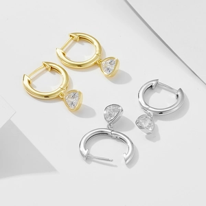 Minimalist geometric triangle zircon hoop earrings in gold and silver finish