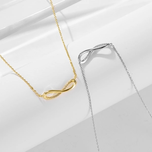 Minimalist S925 sterling silver infinity necklace with sparkling zircon pavé pendants