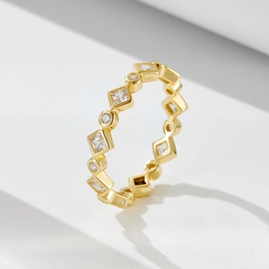 925 Sterling Silver Geometric Round Rhombus Rhinestone Band Ring For Women Gold Silver Minimalist Fashion Finger Jewelry